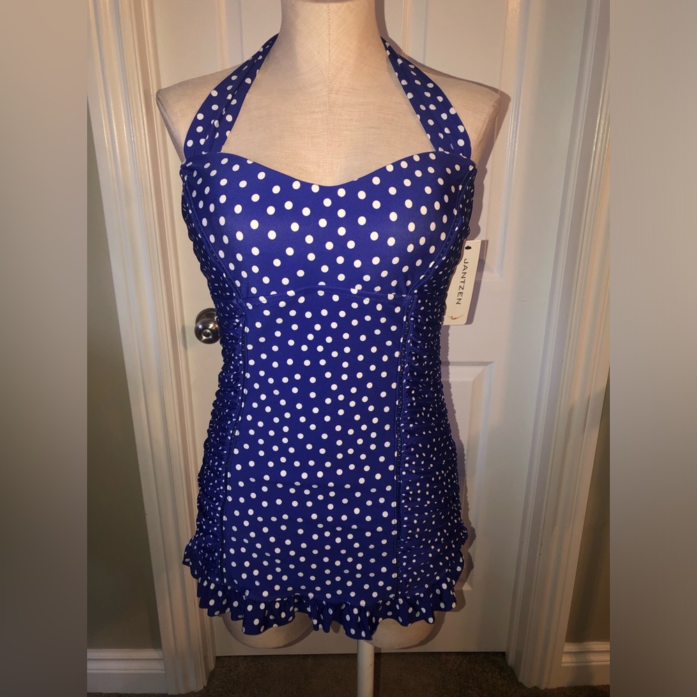 Jantzen Blue Polka Dot Halter Swimming Suit